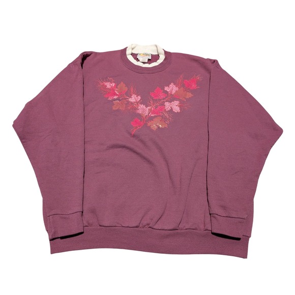 morning sun Tops - Morning Sun Sweatshirt Women Large Burgundy VTG Fall Leaves Double Collar 90s